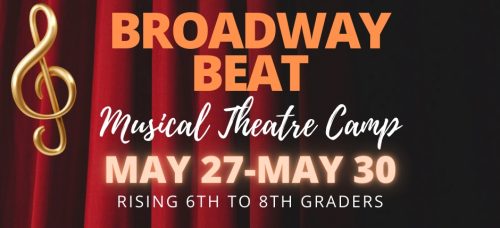 Image of curtain and showing Broadway Beat, dates May 27th to 30th